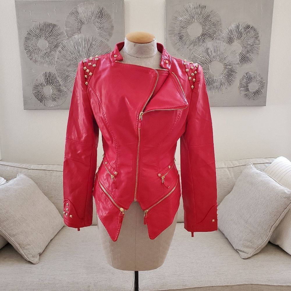 SX Honey Pot Faux Leather Studded Jacket sz Med - Picture 2 of 13